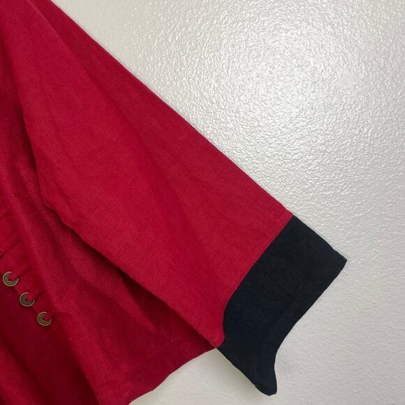 Peaccock Ways Linen Jacket Womens Red Black Chinese Coin Oriental Open Front - Picture 8 of 8